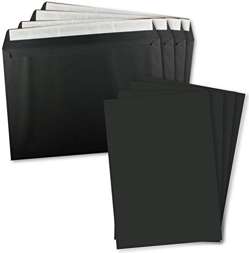 10x XXL Einzelkarten-Set in DIN A4 (21 x 29,7 cm) inkl. Umschlägen in DIN C4 - Schwarz - Briefumschlag mit Haftklebung - für Versand von Grußkarten, Urkunden und Gutscheinen geeignet