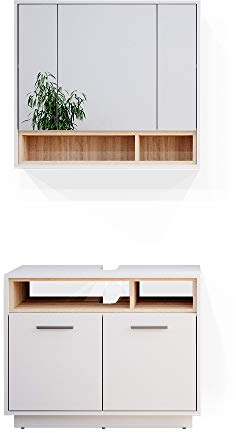 Vicco Badmöbel-Set Beatrice, Badezimmerschrank-Set, Weiß/Sonoma, 2 Teile