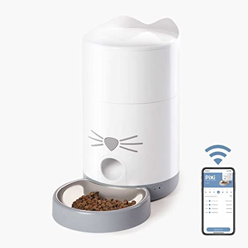 Catit Pixi Smart Futterautomat für Katzen, Steuerung via App, für 1,2kg geeignet, Weiß, Grau