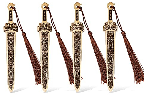 wocoxo Lesezeichen aus Natürlichem Bambus mit Quasten, Einzigartiger Vintage-Stil Seiten Markierungen Bookmark (Schwert)