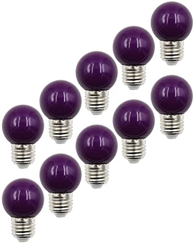 Aiwerttes 10er Pack Farbige LED Glühbirnen E27 Bajonett, Brightfour Girlande Golfbirne 2W,Lila (Violett) für Outdoor Indoor String, Weihnachten, Baum, Fee Party Nachtlichter [Energieklasse A+]