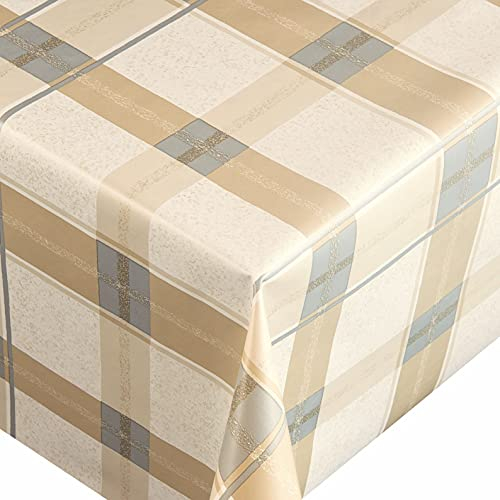 Wachstuch Wachstischdecke Tischdecke Größe wählbar Unverwüstlich Brilliant Quadro Beige Blau Eckig 120 x 120 cm abwaschbar Gartentsichdecke