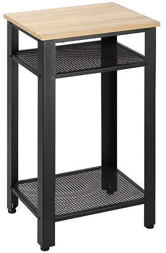 HOMCOM Tall Side Table with 3 Layer 2 Shelves Storage Display Industrial-Style Metal Frame Bedside End Table Nightstand for Living Room Bedroom Lounge
