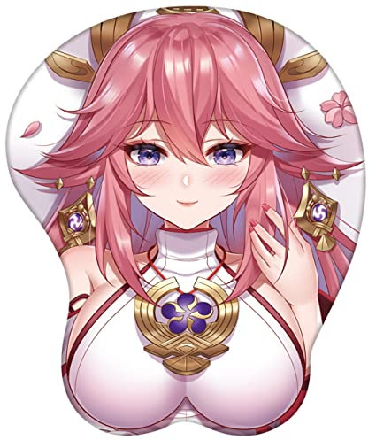 Sonsoke Figure Yae Miko Tapis de Souris avec Repose-Poignet en Gel de silice 3D pour Ordinateur Tissu Fibre de Lait (Yae Miko 1)