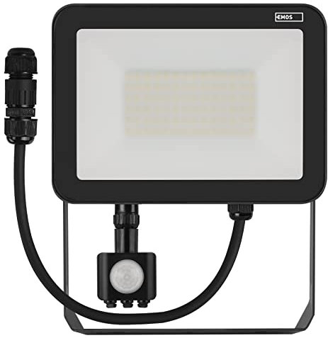 EMOS LED Strahler Profi 50W mit Bewegungsmelder, wasserdichtes Alu Flutlicht für Innen und Außen, Helligkeit 5500lm, Neutralweiß 4000K, CRI>80, Lebensdauer 50000h, Flacker-frei, 5 Jahre Garantie