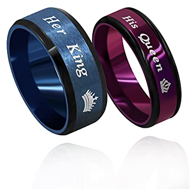 Uloveido Modischer 2-Ton-Ring für Ihr König, Schwarz / Blau, passend für Paare, Ehering, Verlobung, Liebhaber, Valentinstag, Schmuck, Geschenke Y1314, UK Size V1/2(64.6mm), Edelstahl, Ohne Edelstein