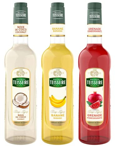 Teisseire Exotische Sirupe - Kokosnuss, Banane, Granate - 2x70cl und 1x1l