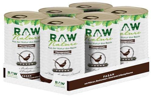 RAW Nature Fasan Pur Hunde-Nassfutter – 6 x 400g, Möhren & Buchweizen | Getreidefreies Alleinfuttermittel mit Fasan als Monoprotein, viel Fleisch, Möhren, Buchweizen, Amaranth und Backpflaume.