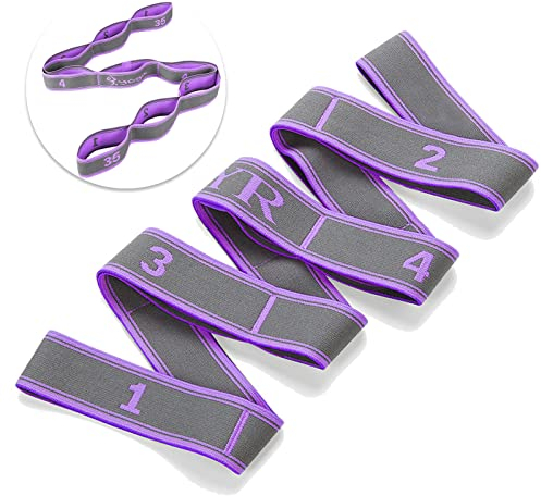 Yoga Stretching Band, Yoga Stretching Strap, Yoga Band zum Dehnen der Beine mit 9 schleifen, Stretching Band für Bein Training, Fitness, Tanz, Gymnastik (Violett)