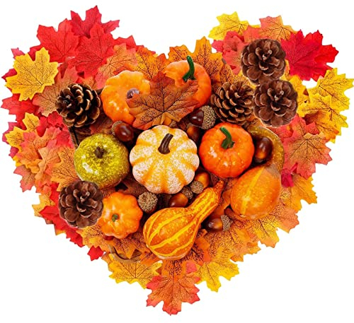 FDDU Herbstdekorationen Halloween, 128 Stück Herbst Deko Set, Thanksgiving Dekoration Set, Kürbis Herbst Deko, Herbst Thanksgiving Dekorationen für Deko Halloween Thanksgiving Herbstdekorationen