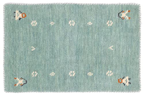 RUG PRINCE Wollteppich Gabbeh Muti 40x60 Handgewebt Türkis Einfarbig Handarbeit Zimmer