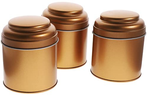 Healvian 3 Pezzi Barattoli di tè Barattolo di tè Sfuso Barattoli da Cucina Piccoli di Foglie di di Caramelle Contenitori per Alimenti Ermetici, D'oro, 9.3x7.5x7.5cm