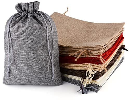 CLTPY 20 Stück Jutesäckchen 20x30 cm, Leinensack mit Kordelzug, Jutebeutel Aufbewahrungstasche für Geschenke, Hochzeit, Party & Kommunion (Bunt gemischt)