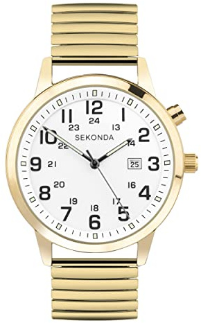 Sekonda Fisher Mens Analogue Watch 42mm dial | Mineral glass crystal, expanding bracelet - no clasp needed, ion-plated case