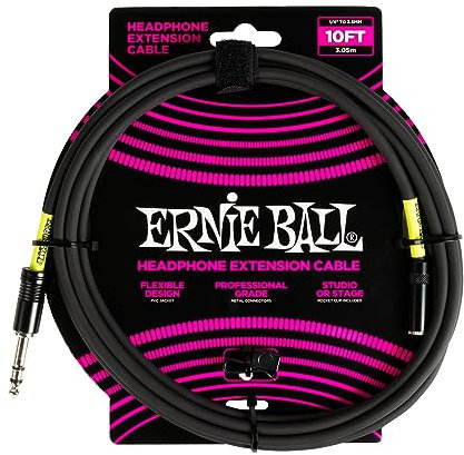 Ernie Ball Headphone Extension Cable, 1/4 to 3.5mm 10ft - Black