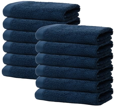 Lot de 12 Serviettes Visage 30x30cm | Débarbouillette de Bain Petite Taille | 100% Coton Premium | Epais 500g/m2 | Linge de Bain Doux & Absorbant | Oeko-TEX | Marque Ôhm | Bleu foncé