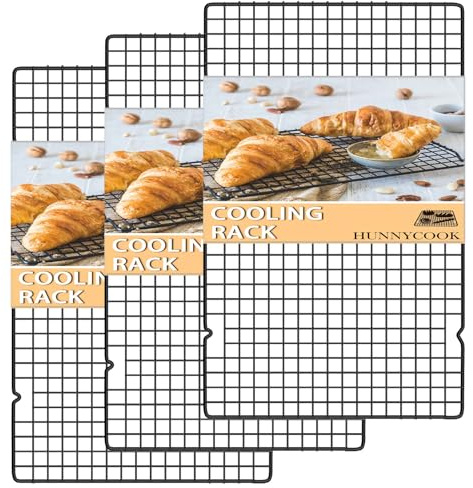 Hunnycook 15.8”×9.8” Cooling Rack, 3P Stainless Steel Baking Rack, Oven Safe Cooling Racks for Cooking and Baking, Black Roasting Rack & Wire Rack & Cookie Cooling Rack for Roasting, Grilling, Drying