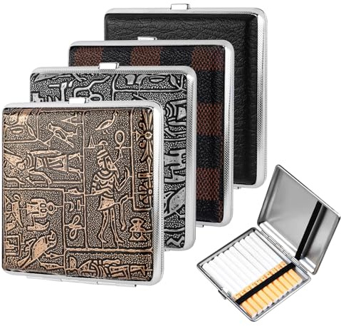4 Piezas Pitilleras para Cigarrillos, Tabaquera, Tabaquera Tabaco de Liar, Pitilleras para Cigarrillos, Pitilleros de Cuero y Metal, Acero Inoxidable Tanto para Hombres Como para Mujeres