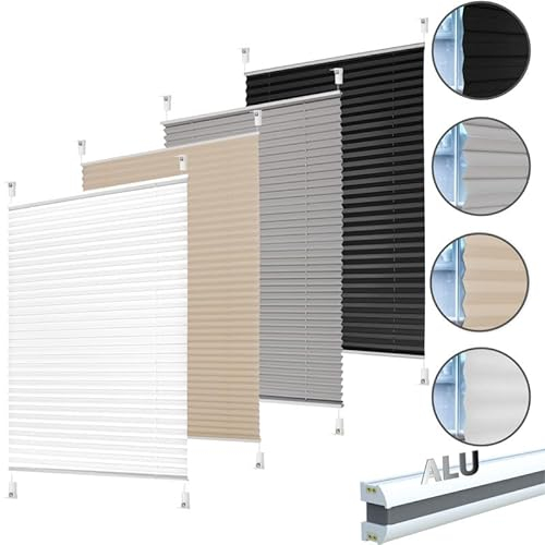 Plissee Klemmfix ALU zum Klemmen ohne Bohren Blickdicht für Fenster extra stabil Faltrollo weiß B 60 x H 100