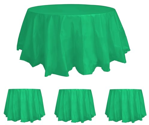 ZeriTlolen Einweg-Tischdecke, rund, Kunststoff, 213,4 cm, PEVA, wasserabweisend, Tischdecke für Hochzeit, Bankett, Restaurant, Grillparty, feines Essen, Hochzeit, Outdoor, Grün, 3 Stück
