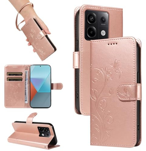SRISHP Cover per Redmi Note 13 Pro 5G, Magnetica Cover a Libro con Slot per Schede, Custodia in PU Pelle Portafoglio per Redmi Note 13 Pro 5G, Oro Rosa