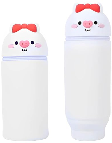 CYGMRFH Kawaii Federmäppchen, 2 in 1 aus weichem Silikon, Teleskopisch Mäppchen, Federtasche Mädchen, Piggy Thema Federmäppchen und Stifthalter mit Reißverschluss, Piggy 6,3 x 18,5 cm