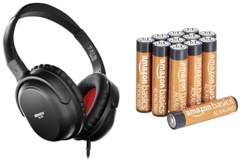 LINDY NC-60 Wired Active Noise Cancelling (ANC) Headphones, 40mm Drivers & Amazon Basics AAA Alkaline Batteries, High-Performance (Triple A), 10-Year Shelf Life, 12-Pack