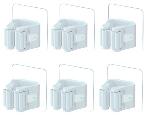 HKaizen 6 PIEZAS Colgador de pared adhesivo de escobas y fregonas, sin agujeros. Soporte organizador apto para muebles, cocina, baño, jardín, garaje o cualquier estancia del hogar (Blanco)