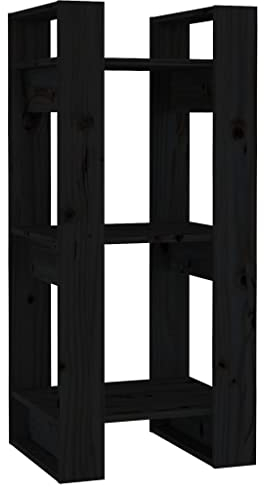 SDWEHO7 Bücherregal Standregal freistehendes Büroregal Aktenregal Aufbewahrungsregal Raumteiler Lagerregal für Wohnzimmer, Schwarz 41x35x91 cm Massivholz Kiefer