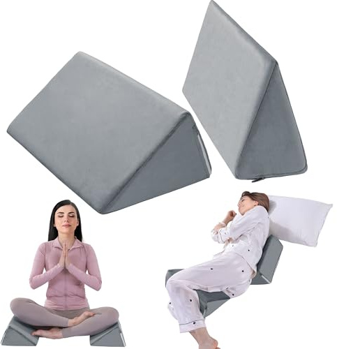 BALAPET 2 Pcs Small Wedge Pillow for Sleeping，Premium Foam Bed Pillow for Side Sleeping,Triangle Wedge Pillow for Leg Elevation,Yoga,Reduce Back Pain(Gray)