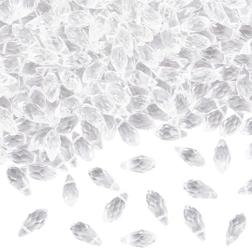 SOFPLATE 1 Box 200Pcs 6x12mm Teardrop Crystal Bead Suncatcher Glass Beads Tear Drop Transparent Clear Chandelier Top Drilled Faceted Spacer Loose Bead for Jewellery Making Earring Chandelier DIY Craft
