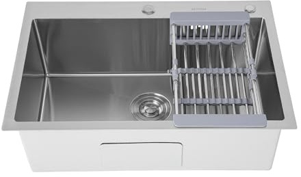 Kitchen Sink 304 Stainless Steel Large Drop-in Single Bowl Sink,Steel Sink,Soap Dispenser for Kitchen Bar Home,Multifunctional Kitchen Sink,68 * 45 * 21cm