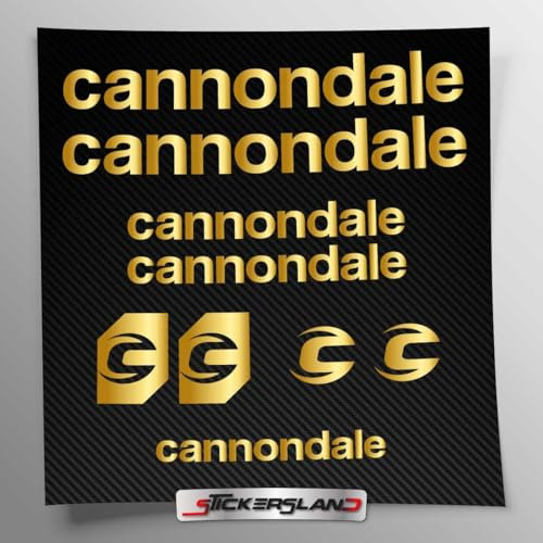 Aufkleber-Set kompatibel mit Rahmen MTB Mountainbike und Helm | Decals Aufkleber für Fahrrad Schriftzug Logos | Stickersland® – Cannondal (Gold Metallic Matt)