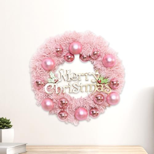 JOYWU Pink Christmas Decor - 40cm Wreath with Merry Christmas Signs, Pine Artificial Pine Winter Wreath, Xmas Ornaments
