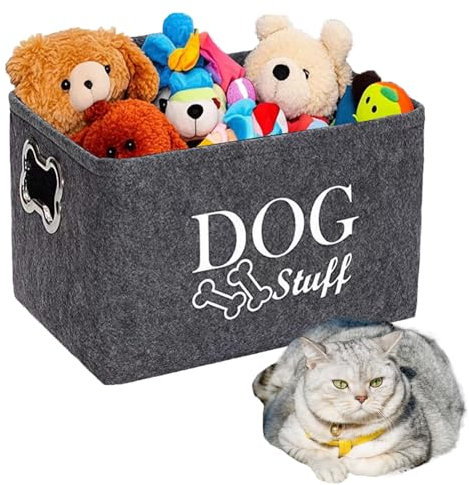 Kiswleon Dog Toy Box,Felt Stuff Storage Baskets with Designed Metal Handle,Foldable Cat Toy Box,Dog Toy Basket with Handle,Storage Bins for Pet Toys,Clothes,Accessory