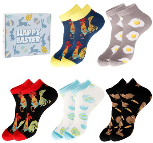 Aitsite 3-5 Paar Ostersocken, Baumwolle Fun Ostern Socken Ostern mit Motiv Osterhühnern, Hasen und Eiern Für Ostergeschenke Frauen Männer 35-47