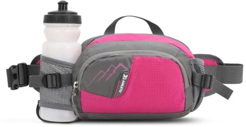 ROSSRORE Outdoor Women Waist Bag, Multi-Functional Fitness Running Water Bottle, Dog Walking 、Hiking/Mountaineering Waist Pack, Hip Bag with Water Bottle Holder Rose Red