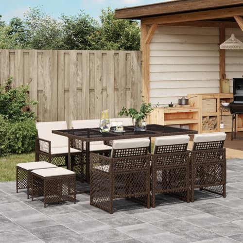 Brokky 11-TLG. Garten-Essgruppe mit Kissen Sitzgruppe Outdoor TerrassenmöBel Terrassen-Sitzgruppe Garten-Essgruppe Braun Poly Rattan - 3210789