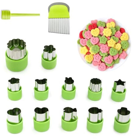 SDKZBFC Gemüseschneider Set, 12 Stück Tierform Gemüseschneider Set aus rostfreiem Stahl mit Wellenschneider Perfekt für Kinderbacken, Bento Box & gesunde Snacks