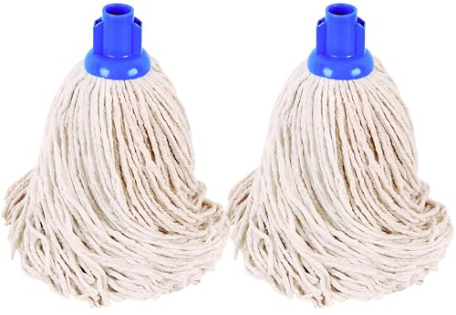 Socket Cotton Mop Heads Replacement Pack 2 Push-In Super Absorbent Mop Heads with Plastic Socket for Wet & Dry Floor Cleaning | Home & Commercial Use