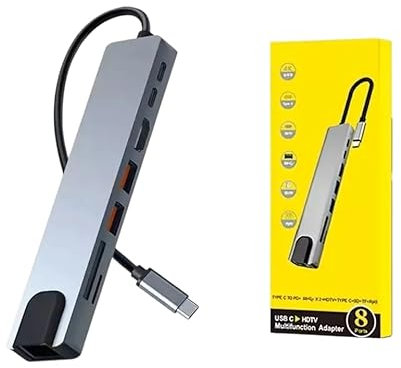 JEYEFFE Docking Station 8 in 1 Hub Type-C HDMI 4K, USB 3.0, RJ45, SD/TF, USB-C PD 87W, Universal Multiport Adapter für Laptop, Tablet, PC, Smartphone