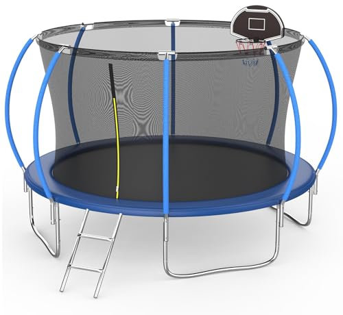Redkid, Trampolin Outdoor Ø 305/366 cm Trampolin, Kindertrampolin, Gartentrampoline mit Sicherheitsnetz, Leiter, Basketballkorbbrett (Kürbis-Design, 366cm)