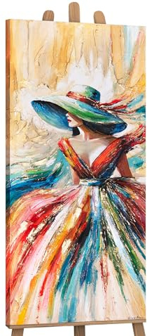 YS-Art Gemalte Bilder von Frauen Acryl Gemälde auf Leinwand farbenfrohe frau handgemalt Wandbild Wohnzimmer modern Wohndekor Bilder Büro echte Kunst 115x50 cm