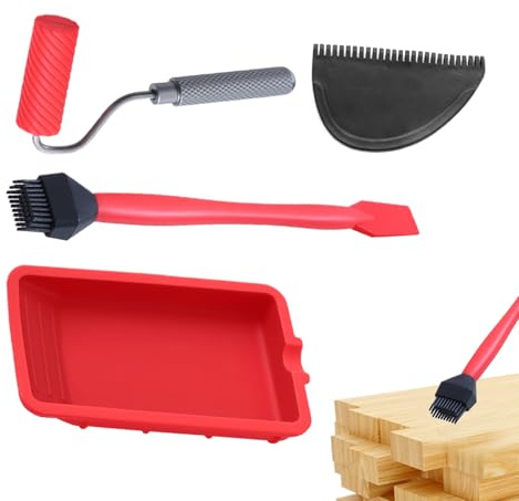 Holzleim-Set – Kleberolle mit Tablett – mit Bürste und Spachtel, wiederverwendbares Handwerkzeug, für Holzprojekte