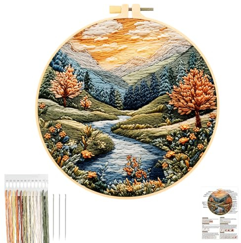 JSRQT Stickerei Starter Kit für Erwachsene Anfänger,Handgemachtes Kreuzstich Stickerei Kit,Nadelspitzen-Stickset für Heimdekoration (Natur Landschaft 1)