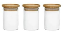 BRANDANI set 3 pezzi barattolo piccolo in vetro borosilicato con coperchio in bamboo diametro 5,5 x h 9 cm