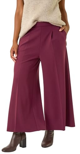 Roman Originals Culotte Trousers for Women UK - Ladies Wide Leg Cropped Pants Tie Detail Bottoms Vintage Retro Smart Flared Slimming High Waist 1940s Party Regular - Aubergine - Size 18