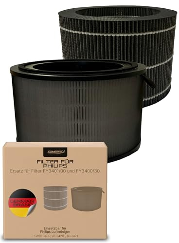 Comedes 2er Filter-Set für Philips Luftreiniger [AC3420, AC3421 & Serie 3400] - 1 HEPA Filter & 1 Aktivkohle Filter - Ersatz für [FY3401/00 & FY3400/30]