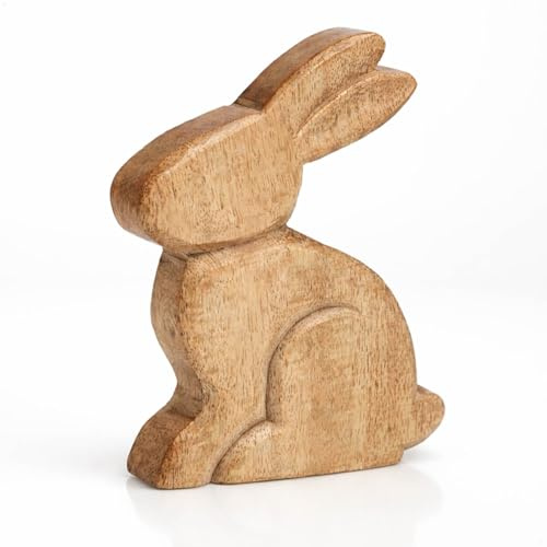com-four® Deko-Hase aus Mangoholz - Holz-Osterhase zum Hinstellen - Aufsteller für die Frühlingsdekoration - Elegantes Wohnaccessoire - Holzhase für Ostern - Holzfigur (1x Hase - 14.5cm)