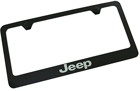 Jeep Wordmark License Plate Frame Holder (4 Hole / Brass, Black / Bottom)